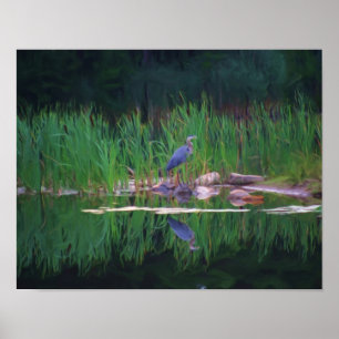Blue Heron Nature Photo Painting Poster