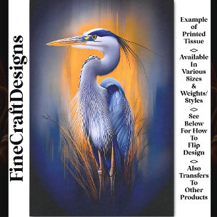 Blue Heron, Orange & Deep Indigo BW2 Decoupage Tissue Paper