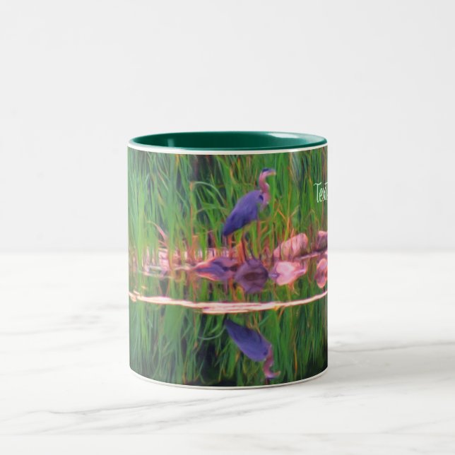 Blue Heron Reflections Animal Art Personalised Two-Tone Coffee Mug (Center)