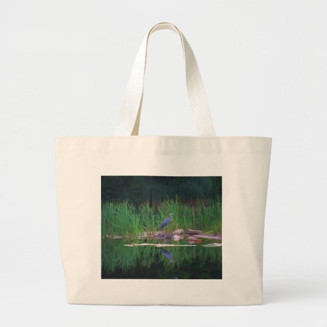 Blue Heron Reflections Animal Art Tote Bag (Front)