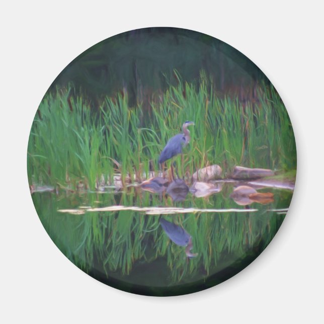 Blue Heron Reflections Animal Painting Magnet (Front)