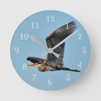 Blue Heron Round Clock