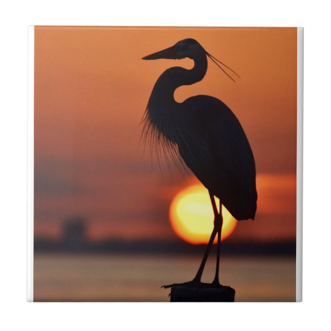 Blue Heron Silhouette Tile (Front)