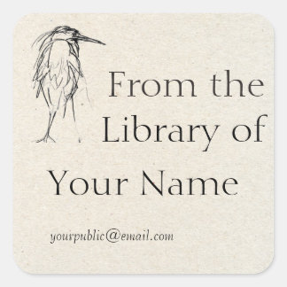 Blue Heron Sketch Bookplate Square Sticker