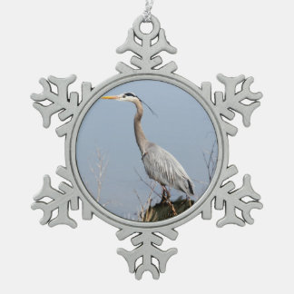 Blue Heron Snowflake Pewter Christmas Ornament