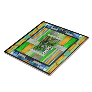 Blue Heron Stained Glass Ceramic Tile