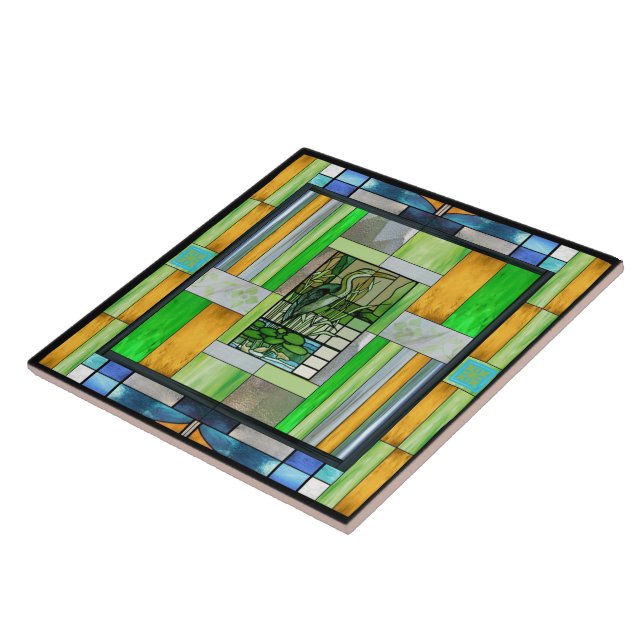 Blue Heron Stained Glass Ceramic Tile (Side)