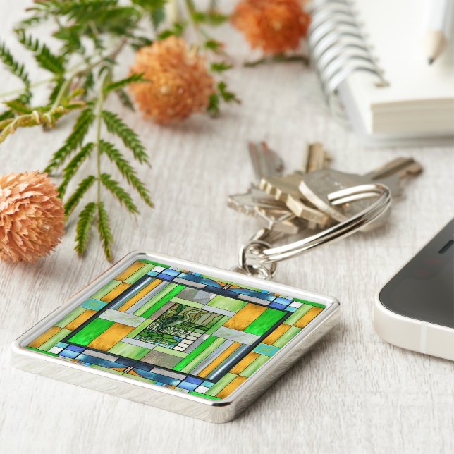 Blue Heron Stained Glass Key Ring (Side)