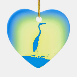 blue heron sunrise ceramic ornament
