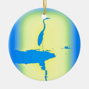 blue heron sunrise ceramic ornament