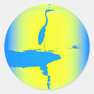 blue heron sunrise classic round sticker
