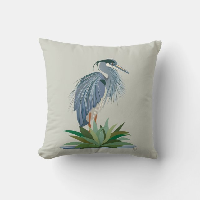 Blue Heron Throw Pillow (Front)