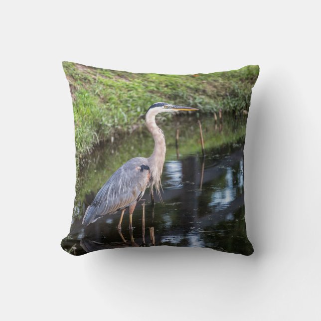 Blue Heron Wading in Water Cushion (Front)