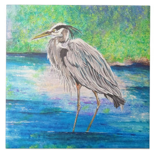 Blue Heron Watch Ceramic Tile