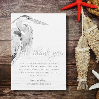 Blue Heron Water Bird Sketch Flat Wedding Thank You Card