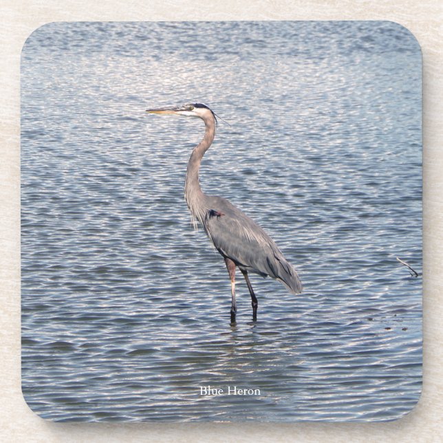 Blue Heron water set of 6 plastic coasters (Front)
