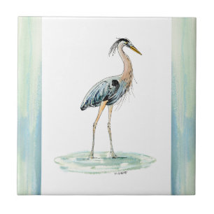 Blue Heron watercolor Tile