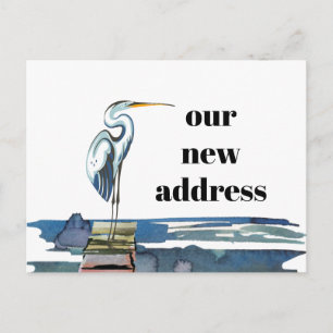 Blue Heron Waterfront Bold Typography New Address Announcement Postcard
