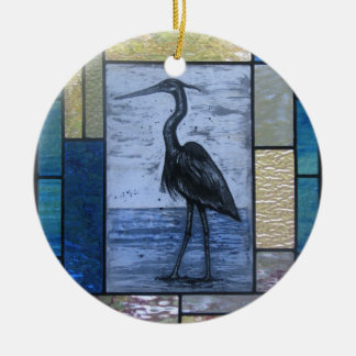 Blue Heron with Blues Ceramic Ornament