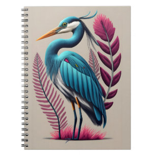 Blue Heron with Some Pink Feathers Serene Wildlife Notebook