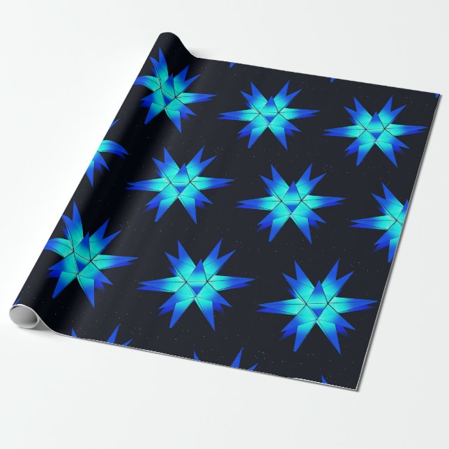 Blue Herrnhuter moravian star christmas  Wrapping Paper (Unrolled)