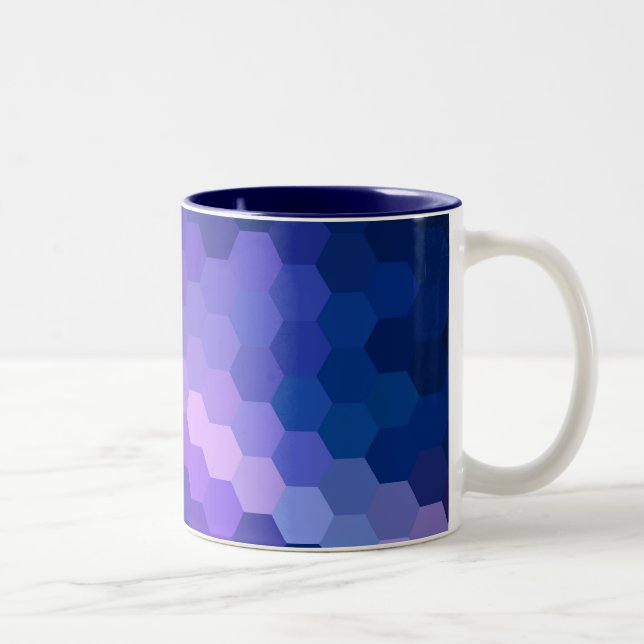 Blue Hexagon Chevron Pattern Two-Tone Coffee Mug (Right)