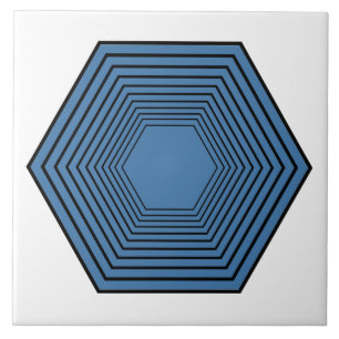 Blue hexagon funnel minimalist geometric art ceramic tile