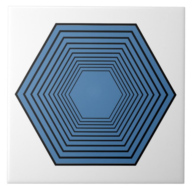 Blue hexagon funnel minimalist geometric art ceramic tile (Front)