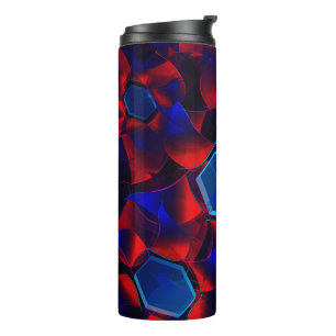 Blue hexagon mixed with overlapping red curves thermal tumbler