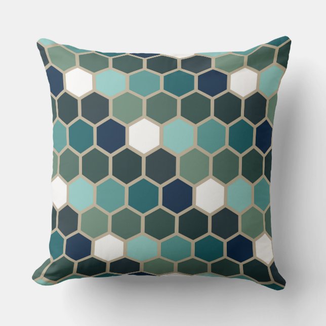 Blue Hexagon Mosaic Trendy Cushion (Front)