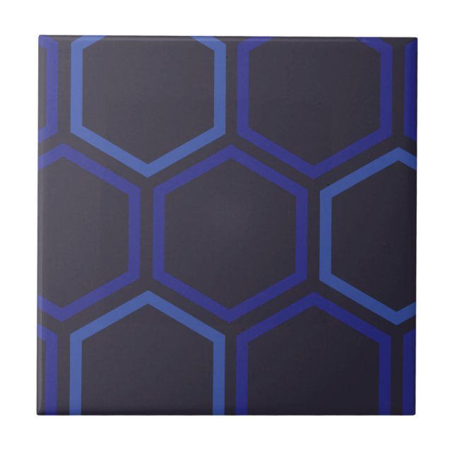 Blue Hexagon Pattern Ceramic Tile (Front)