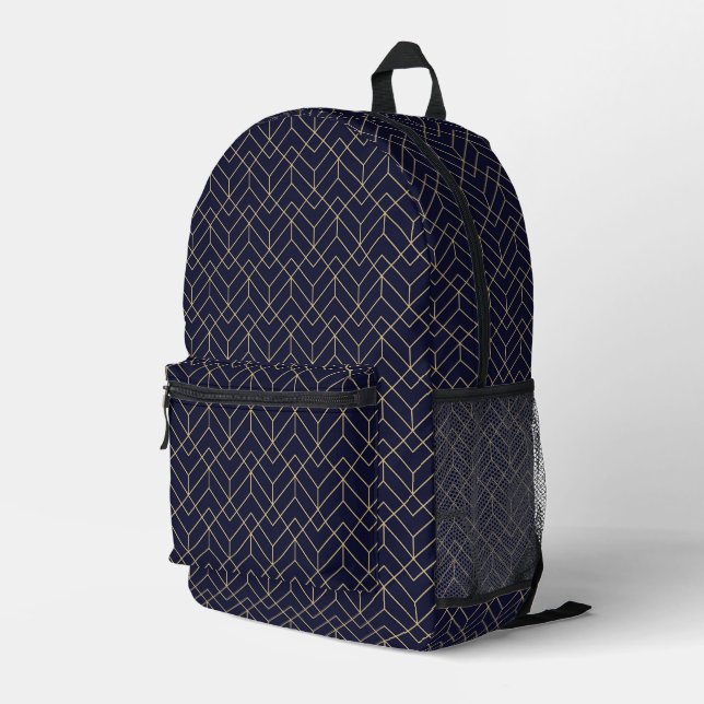 Blue Hexagon Pattern Printed Backpack (Back Corner Right)