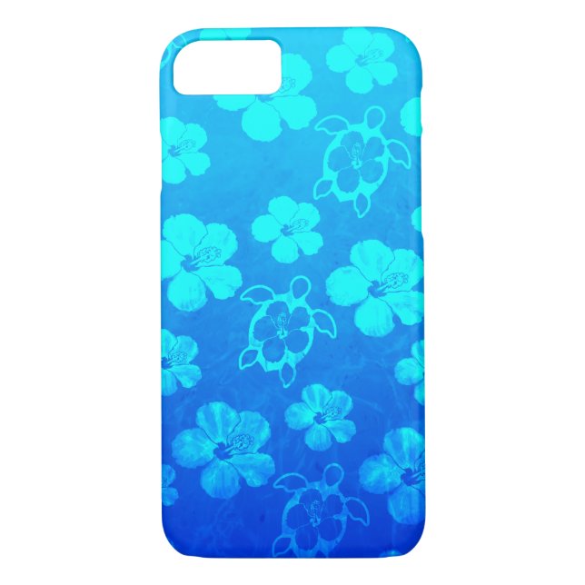Blue Hibiscus And Honu Turtles Case-Mate iPhone Case (Back)