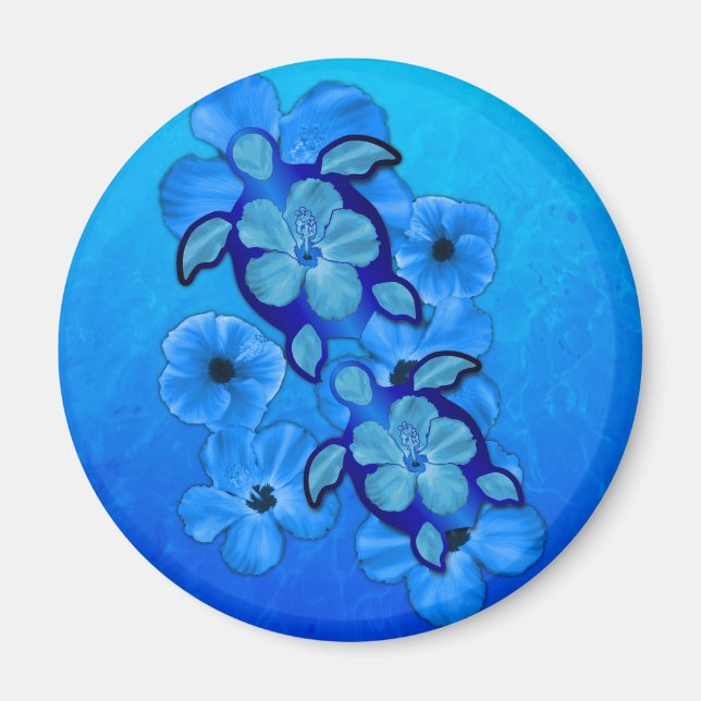 Blue Hibiscus And Honu Turtles Magnet (Front)