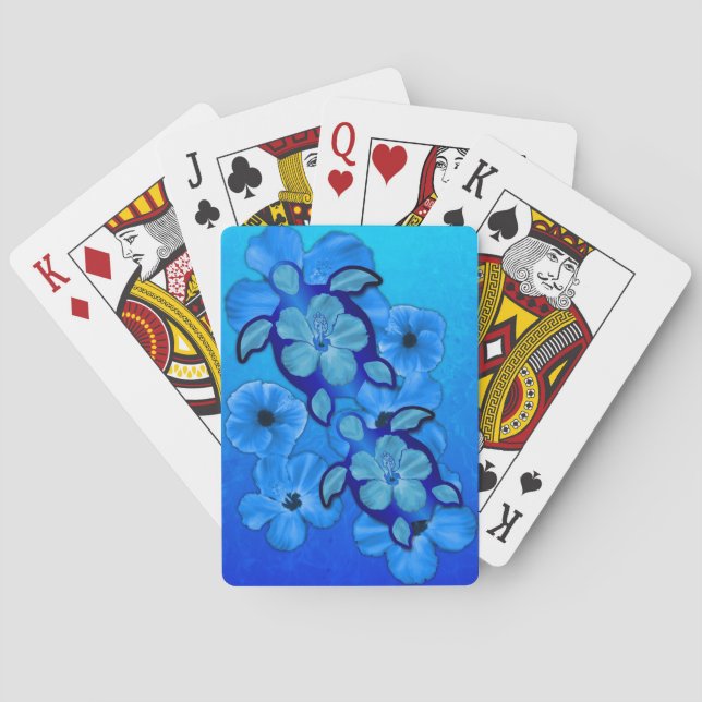 Blue Hibiscus And Honu Turtles Playing Cards (Back)