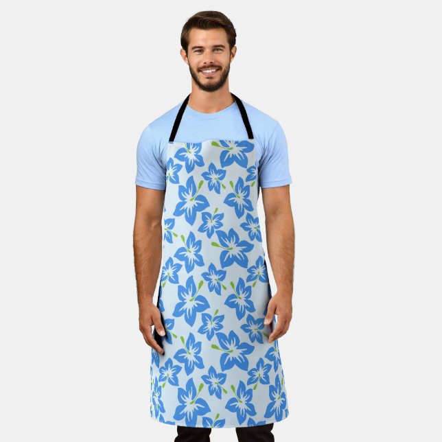 Blue Hibiscus, Blue Flowers, Pattern Of Flowers Apron (Worn)
