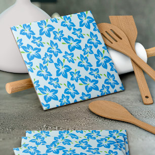 Blue Hibiscus, Blue Flowers, Pattern Of Flowers Ceramic Tile