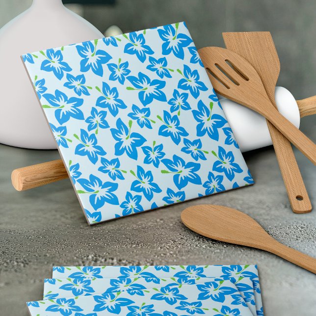 Blue Hibiscus, Blue Flowers, Pattern Of Flowers Ceramic Tile (Creator Uploaded)