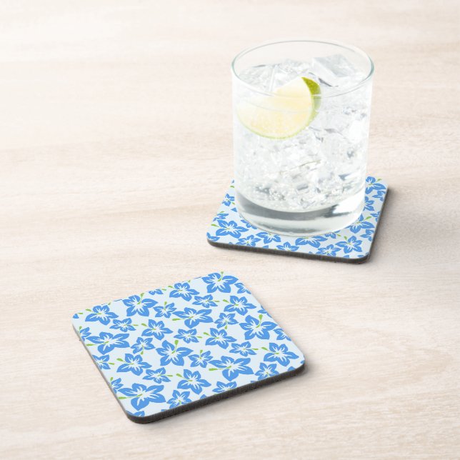 Blue Hibiscus, Blue Flowers, Pattern Of Flowers Coaster (Right Side)