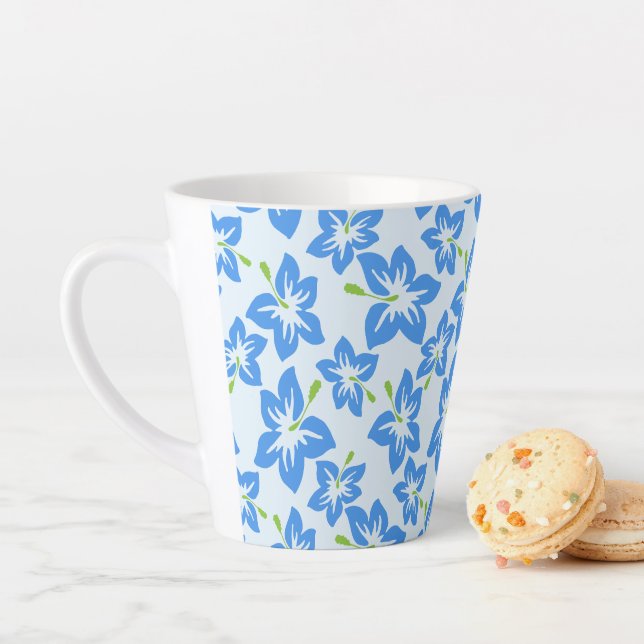 Blue Hibiscus, Blue Flowers, Pattern Of Flowers Latte Mug (In Situ)