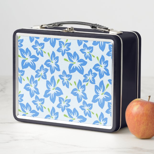 Blue Hibiscus, Blue Flowers, Pattern Of Flowers Metal Lunch Box (In Situ)