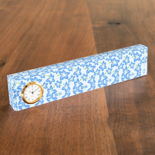 Blue Hibiscus, Blue Flowers, Pattern Of Flowers Nameplate (Side)