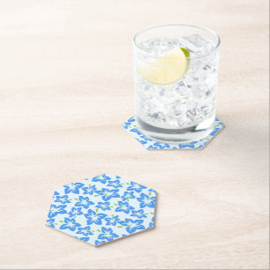 Blue Hibiscus, Blue Flowers, Pattern Of Flowers Paper Coaster