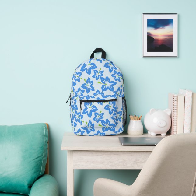 Blue Hibiscus, Blue Flowers, Pattern Of Flowers Printed Backpack (Insitu)