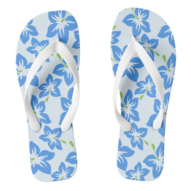 Blue Hibiscus, Blue Flowers, Pattern Of Flowers Thongs (Footbed)