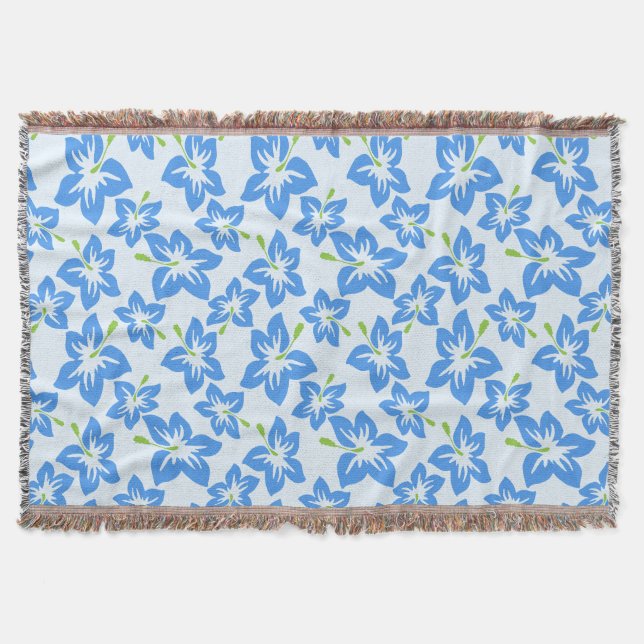 Blue Hibiscus, Blue Flowers, Pattern Of Flowers Throw Blanket (Front)