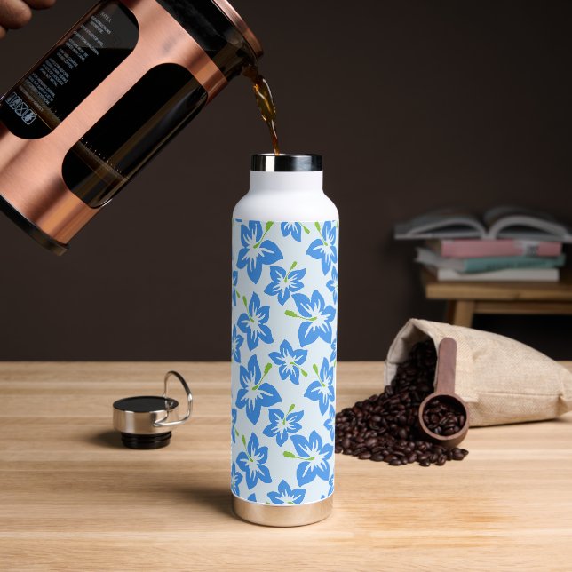 Blue Hibiscus, Blue Flowers, Pattern Of Flowers Water Bottle (Coffee)