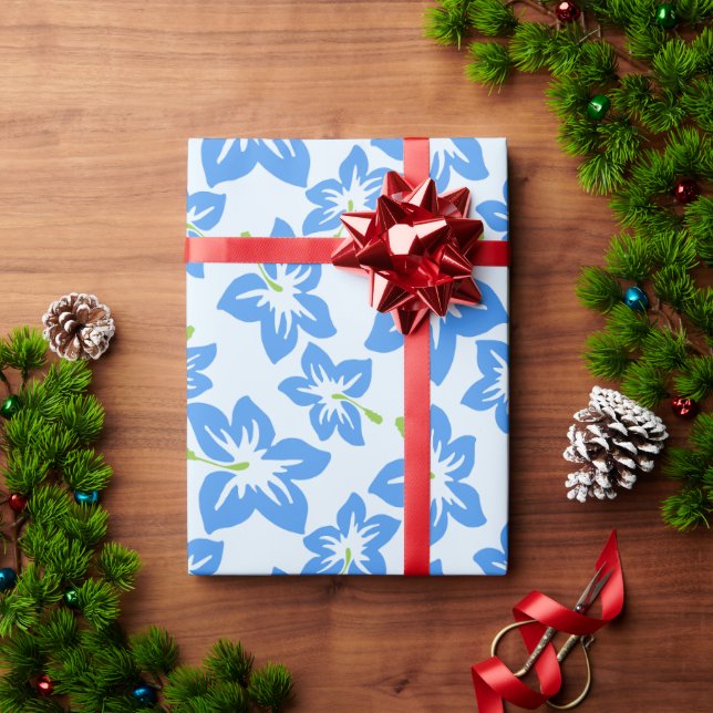 Blue Hibiscus, Blue Flowers, Pattern Of Flowers Wrapping Paper (Holiday Gift)