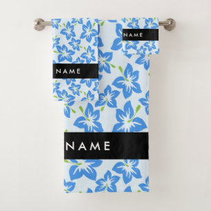 Blue Hibiscus, Blue Flowers, Your Name Bath Towel Set