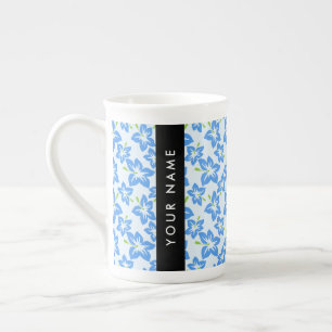 Blue Hibiscus, Blue Flowers, Your Name Bone China Mug